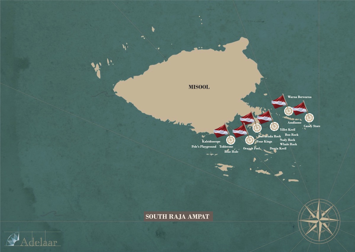 Misool Dive Sites Map. Raja Ampat 