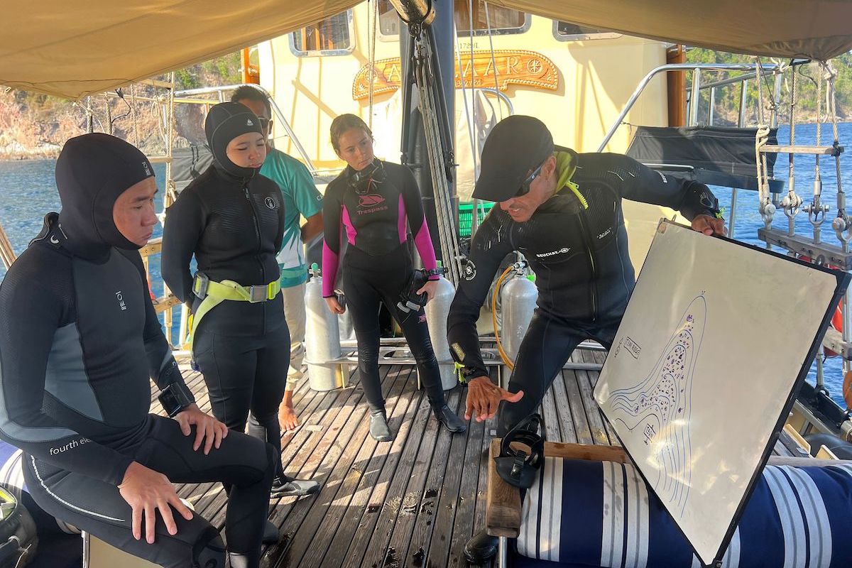 Serious briefing before each dive